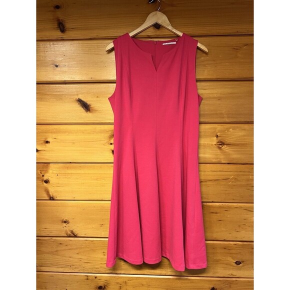 T Tahari Dresses & Skirts - Tahari Pink 14 Sleeveless Fit Flare Knit Dress Womens Medium Midi Barbiecore